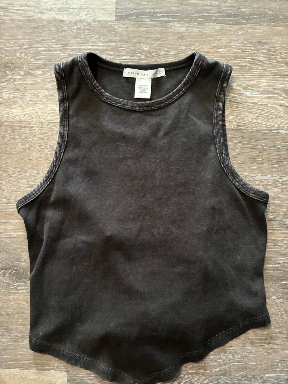 ALTARD STATE Black Acid Washed Sleeveless Crop Tank Top Womens Large